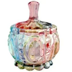 Free People 7oz Crystal Clear Glass Royal Embossed Apothecary Jar With Lids